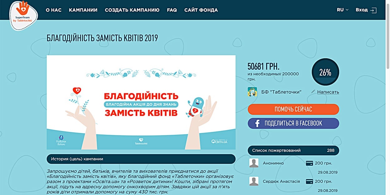 Сайт благотворительного фонда, через который можно оказать помощь онкобольным детям