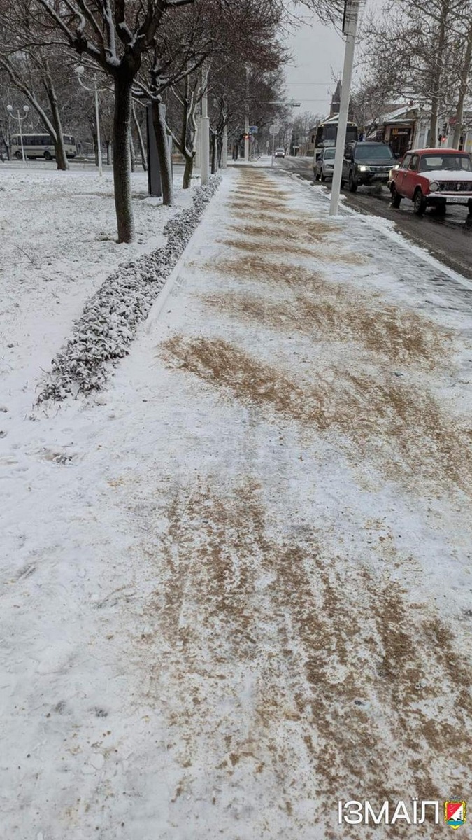 В Ізмаїлі сніг: працівники комунальних служб працюють на вулицях міста (фото)